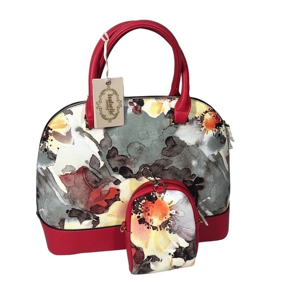 Isabelle Tribal One Leopard Dome Satchel Vegan Gray Watercolor Artsy Tote Bag - Picture 4 of 12